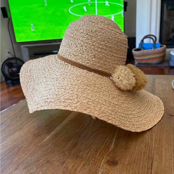 Barneys New York Accessories - Barneys New York Natural Straw Sun Hat with Black Trim